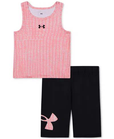 Under Armour Kids' Toddler & Little Girls Tank Top & Bike Shorts, 2 Piece Set In Prime Pink
