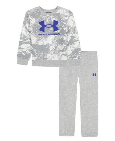 Under Armour Babies' Toddler Boys' 2t-4t Rival Fleece Crewneck Sweatshirt And Joggers, 2-piece Set In White Camo,mod Gray Heather