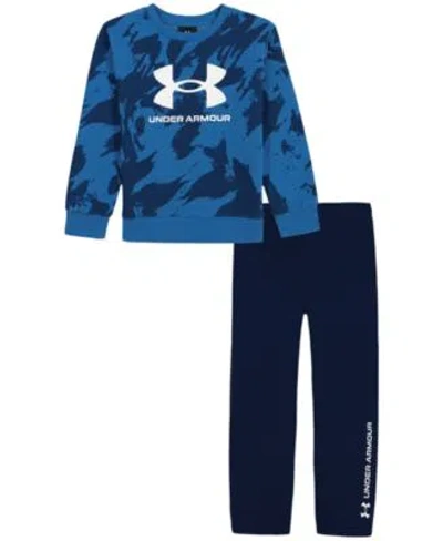 Under Armour Kids' Toddler Boys Ua Rival Pattern Long Sleeve Crewneck Fleece Sweatshirt Joggers 2 Piece Set In Blue