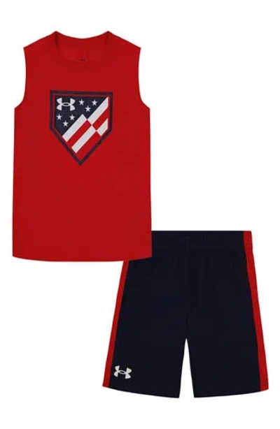 Under Armour Ua Freedom Flag Tank & Shorts Set In Red