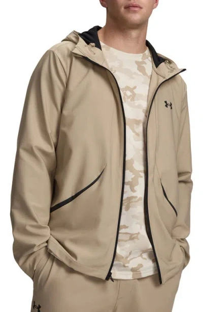 Under Armour Ua Unstoppable Woven Full Zip Hoodie In 299 City Khaki