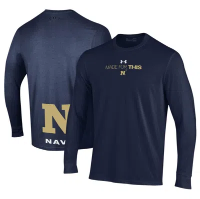Under Armour Unisex   Navy Navy Midshipmen 2024 On-court Bench Unity Performance Long Sleeve T-shirt