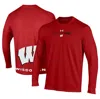 UNDER ARMOUR UNISEX UNDER ARMOUR  RED WISCONSIN BADGERS 2024 ON-COURT BENCH UNITY PERFORMANCE LONG SLEEVE T-SHIRT