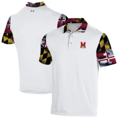 UNDER ARMOUR UNDER ARMOUR  WHITE MARYLAND TERRAPINS GAMEDAY ARMOURFUSE POLO