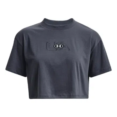 Under Armour (wmns)  Branded Logo Crop T-shirt 'storm Grey' In Gray
