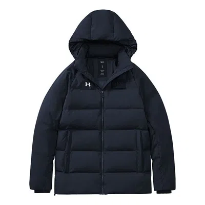 Under Armour (wmns)  Logo Training Hooded Down Jacket 'black White' In Blue
