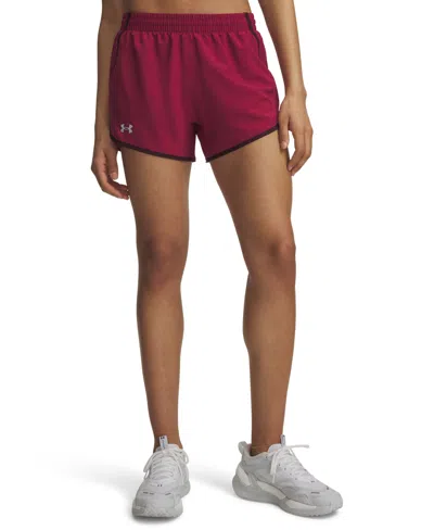 Under Armour Women's Fly By Mesh-panel Running Shorts In Claret,ox Blood,reflective