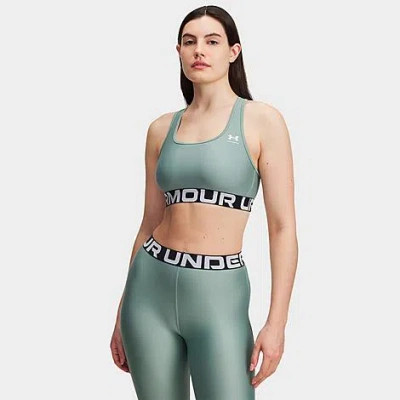 Under Armour Women's Heatgear Mid Branded Sports Bra In Gray