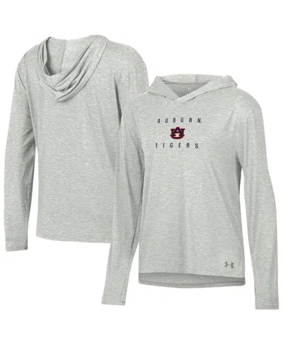 Under Armour Women's Heather Gray Auburn Tigers Super-soft Breezy Long Sleeve Tri-blend Hoodie T-shirt