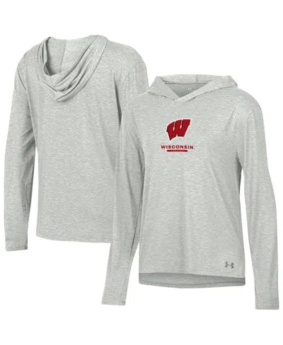 Under Armour Heather Gray Wisconsin Badgers Tri-blend Breezy Long Sleeve Hoodie T-shirt
