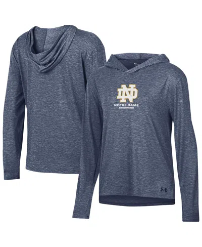 Under Armour Women's Heather Navy Notre Dame Fighting Irish Breezy Long Sleeve Hoodie T-shirt In Blue