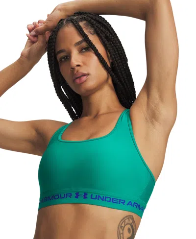 Under Armour Women's Medium Impact Sports Bra In Geode Green,team Royal