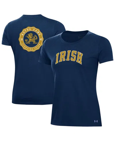 Under Armour Women's Navy Notre Dame Fighting Irish Essentials 2-hit Performance T-shirt In Blue