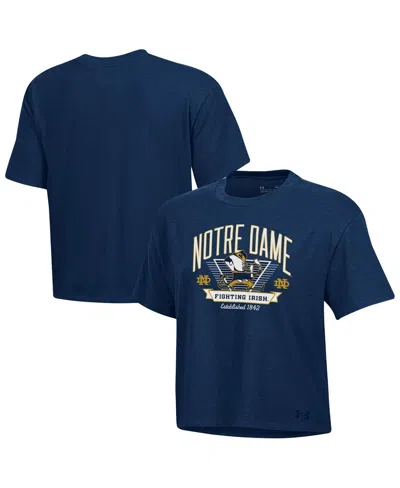 Under Armour Women's Navy Notre Dame Fighting Irish Essentials Icon Ultra-soft Tri-blend Boxy Cropped Performance In Blue