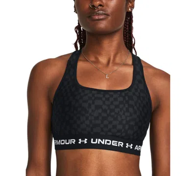 Under Armour Women's Printed Cross-back Medium Impact Sports Bra In Black,anthracite,white