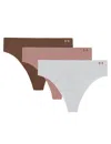 Under Armour Women's Pure Stretch 3-pack No Show Thong In Pink