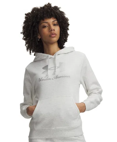 Under Armour Women's Rival Hooded Shimmer Sweatshirt In Distant Gray Light Heather,metallic