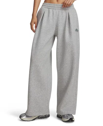 Under Armour Women's Rival Pleated Varsity Wide-leg Relaxed-fit Sweatpants In Mod Gray Light Heather,arden Green