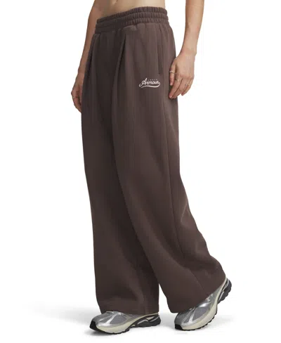 Under Armour Women's Rival Pleated Varsity Wide-leg Relaxed-fit Sweatpants In Peppercorn,bashful Pink