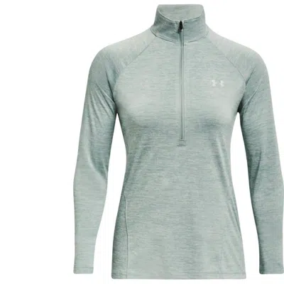 Under Armour Women's Tech Half Zip - Twist Shirt In Opal Green / White / Metallic Silver In Grey