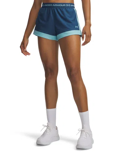 Under Armour Women's Tech Play Up Color-block Training Shorts In Blue