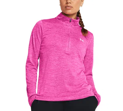 Under Armour Women's Twist Tech Quarter-zip Logo Top In Super Pink