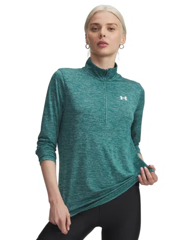 Under Armour Women's Twist Tech Quarter-zip Logo Top In Blue