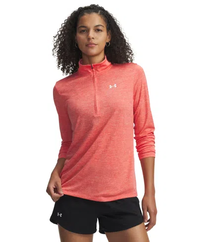 Under Armour Women's Twist Tech Quarter-zip Logo Top In Pink