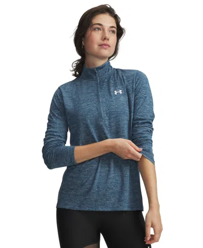Under Armour Women's Twist Tech Quarter-zip Logo Top In Blue
