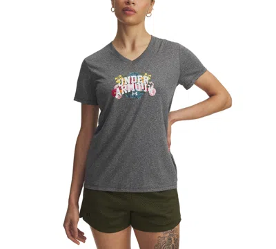 Under Armour Women's Ua Tech Watercolor Graphic V-neck T-shirt In Gray
