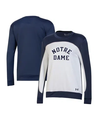 Under Armour Women's  Navy, White Notre Dame Fighting Irish Colorblock Pullover Sweatshirt In Navy,white