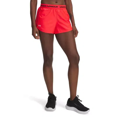 Under Armour Women's  Tech Play Up Shorts Red Low-rise Elastic Waist Jax667