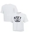 Under Armour Women's White Navy Midshipmen Essentials Icon Ultra-soft Tri-blend Boxy Cropped T-shirt In White
