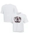 Under Armour Women's White South Carolina Gamecocks Essentials Icon Ultra-soft Tri-blend Boxy Cropped T-shirt In White