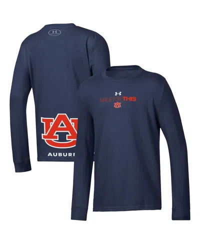 Under Armour Youth Navy Auburn Tigers 2024 On-court Bench Unity Performance Long Sleeve T-shirt In Blue