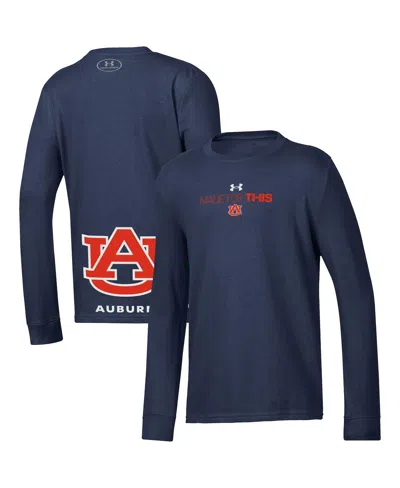 Under Armour Youth Navy Auburn Tigers 2024 On-court Bench Unity Performance Long Sleeve T-shirt