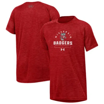 Under Armour Kids' Youth  Heather Red Wisconsin Badgers Ultra Soft Rye Tech Performance T-shirt