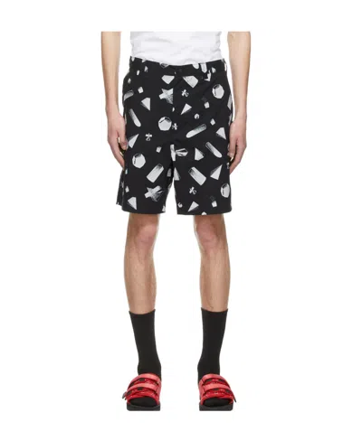 Undercover Abstract Geometric Print Shorts In Black