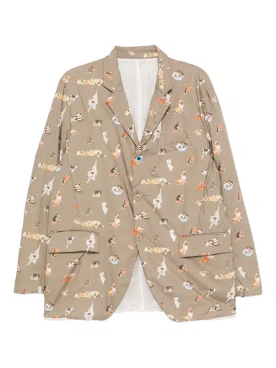 Undercover All-over Graphic Print Blazer In Brown