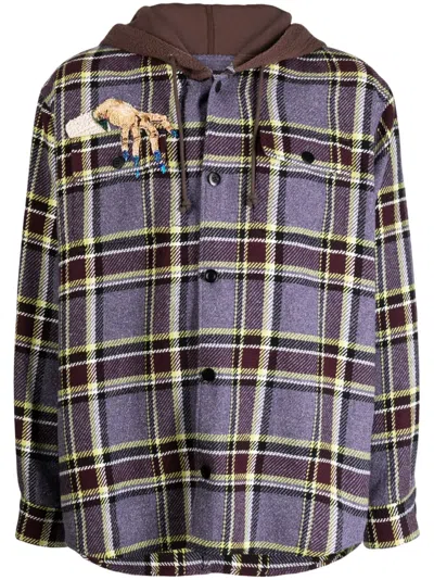 Undercover Check-pattern Slouch-hood Shirt Jacket In Multicolour