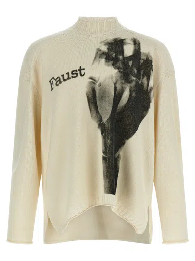 Undercover Art-print Wool Blend Cardigan In White