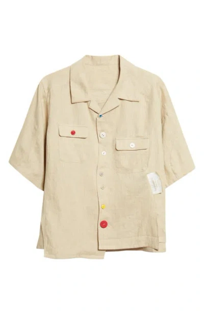 Undercover Asymmetric Linen Camp Shirt In Yellow