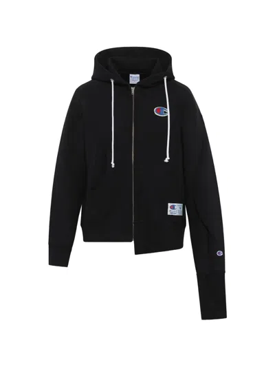 Undercover Asymmetric Logo-patch Hoodie In Black