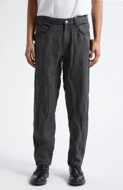 Undercover Asymmetric Seam Crinkled Linen Pants In Gray