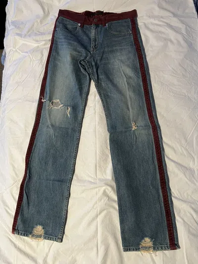 Pre-owned Undercover Aw02 Witch's Cell Division Velvet Stripe Jeans In Faded Indigo