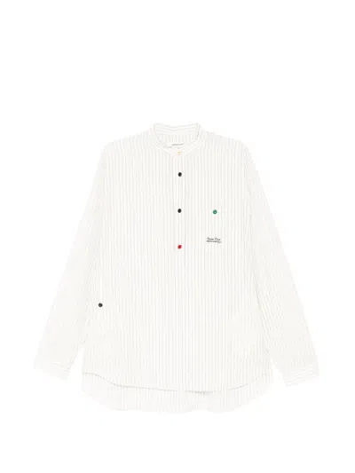Undercover Band-collar Striped Shirt In Neutral