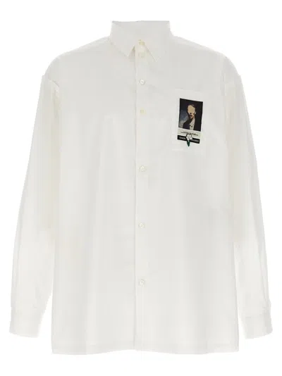 UNDERCOVER BEAD-EMBELLISHED COTTON SHIRT WITH JACQUARD PATCH