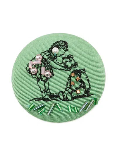 Undercover Bead-embroidered Silk Brooch In Green