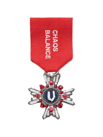 Undercover Beaded Embroidered Brooch In Red