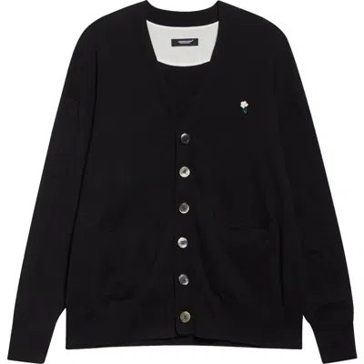 Undercover Beaded Floral Patchwork Cotton & Cashmere V-neck Cardigan In Black